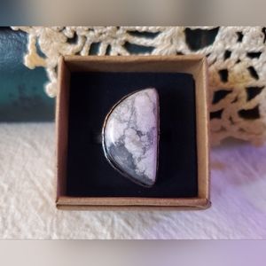 Vintage Arizona Half Moon White Buffalo Turquoise Sterling Silver Ring Sz7 J-516